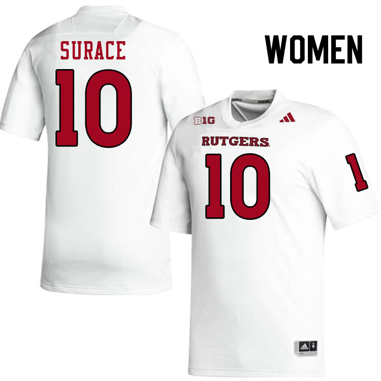 Women #10 AJ Surace Rutgers Scarlet Knights 2024 College Football Jerseys Stitched-White